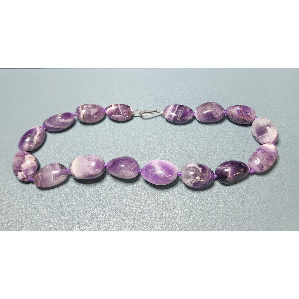 MMA BMCo Sterling Silver Polished Chevron Amethyst Nugget Statement Necklace - Picture 5 of 11